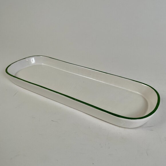 Oval Porcelain Trinket Bath Display Tray, Handmade in Portugal, White/Green - Picture 5 of 7